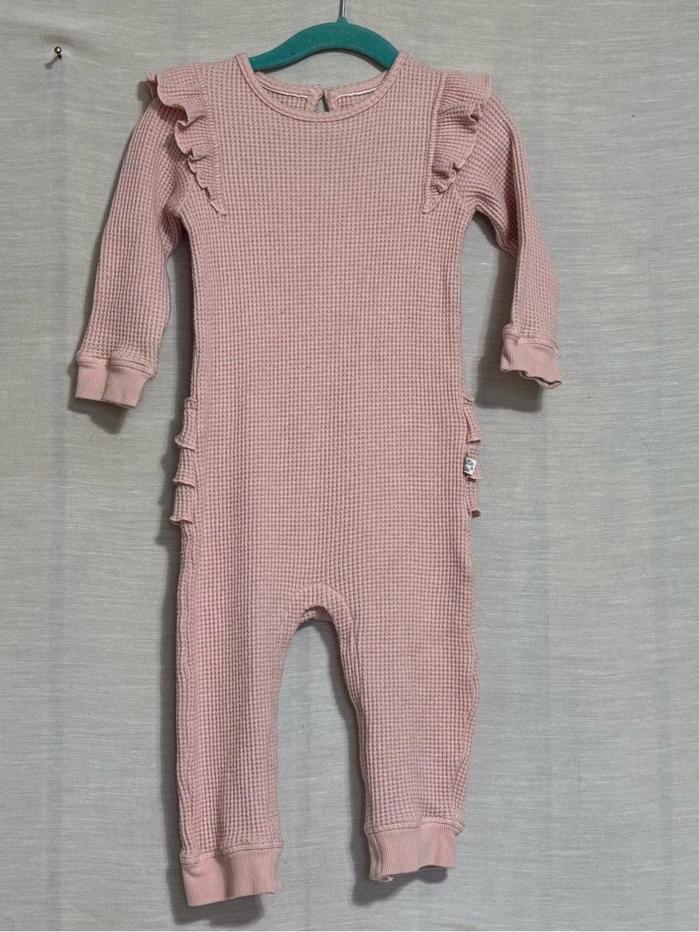 RuffleButts Pink Waffle Knit Ruffle Romper 2T